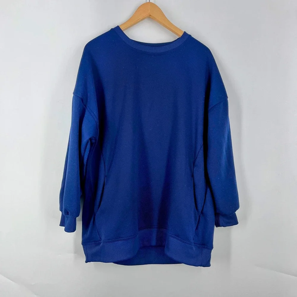 Halara Womens Oversized Crewneck‎ Sweatshirt Pleated Back Side Pockets Size L